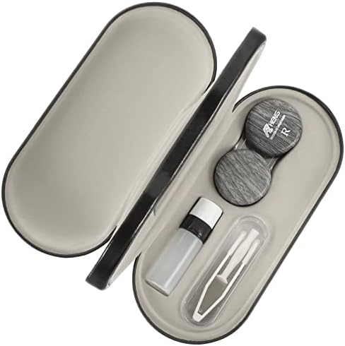 Case Contact Contact Case and Case, двострана дизајн со двојна употреба, 2 во 1 ContactLens Case со огледало за отстранување на пинцети за мажи и жени, сребрена сива боја