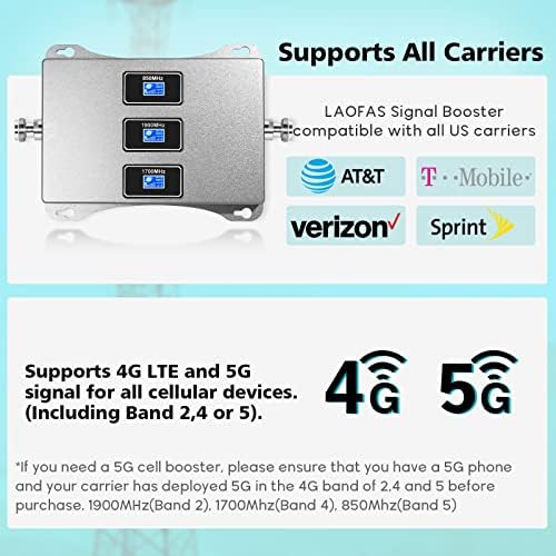 Засилувач на сигнал за мобилни телефони Laofas за сите превозници, до 5.300 квадратни метри, Boost 4G LTE 5G сигнал за Verizon, AT&T, T-Mobile,