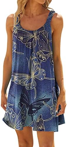 Kulywon Women Sundresses 2023 3D графички проток со плетенка без ракави фустан со цветни печати летни обични фустани