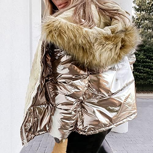 Женска цврста боја палто јакна патент светло лице Големо волна јака палто задебелена плишана плишана топла зимска палта за жени