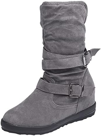 Sgaogeew чизми за жени ретро цврста удобна рамна лента за токи, чувајте топло средно-телевизиски чизми за кампување чевли Божиќни подароци