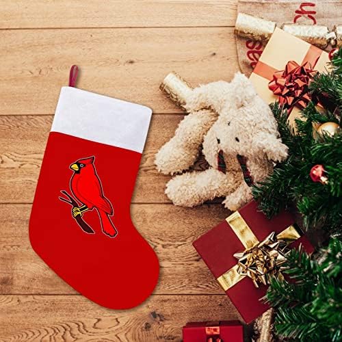 Симпатични северни кардинални птици Божиќни чорапи црвен кадифе со бела торба за бонбони Божиќни украси и додаток за семејна забава