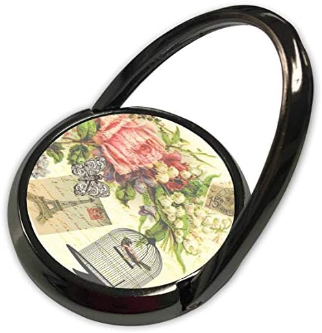 3drose леќи Уметност од Флорен - Француски гроздобер - Слика на француска разгледница со цветни птици и кафез и розови рози - Телефонски прстен