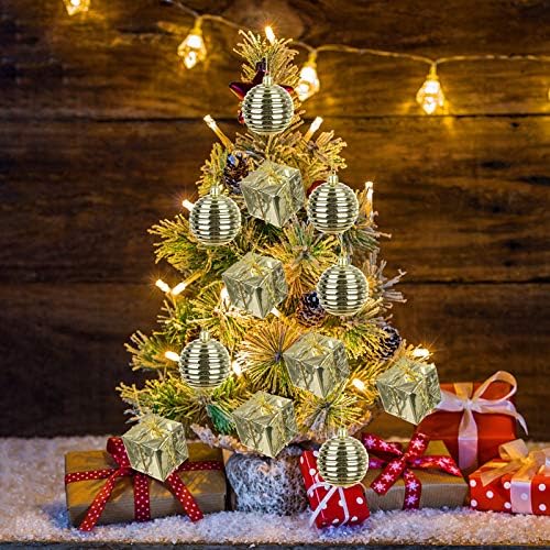 Топки 4 Божиќни расипнички Божиќ - За божиќен стил 12 парчиња украси од дрво дома, мини огледало топка светло