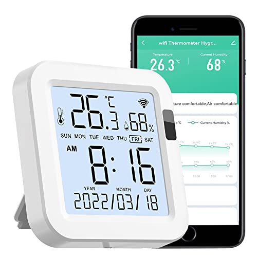 Монитор за влажност на температурата на WiFi: Надграден сензор за паметна температура и влажност со големи сигнали за LCD екран