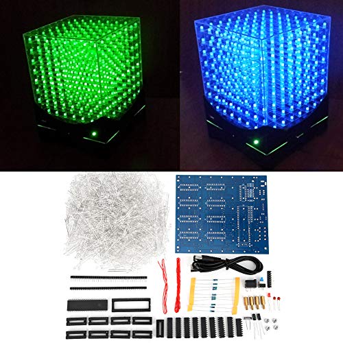 3Д LED светло DIY комплет, 3Д печатено коло, стабилна 3D LED коцка светло за DIY за 8 x 8 x 8cm коцки, бело сино осветлување супер светло LED