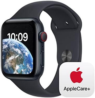 Apple Watch SE GPS + Мобилен 44mm Полноќен Алуминиумски Случај со Полноќен Спортски Бенд - S/M со AppleCare+