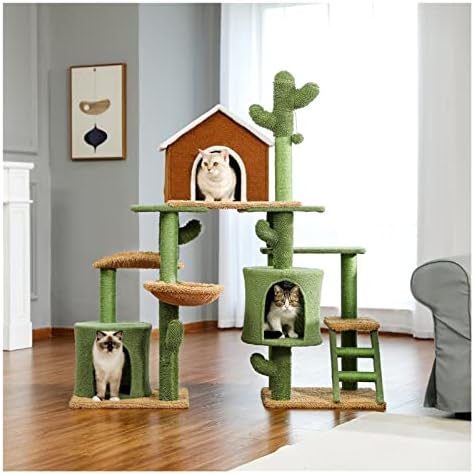 Н/А 3 во 1 Комбинација На Мачкино Дрво Кула За Мачки Со Столб За Гребење Симпатичен Мебел За Куќа Од Кактус Со Гребење За Миленичиња