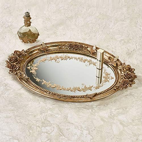 Пеперутка Во Рози Викторијански Стил Огледало Рачно Насликани Суета Послужавник 18.5 Wx11, 5 Dx2 H Венецијанско Злато