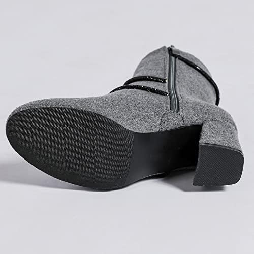 Чизми за глуждот RBCULLF за женски моден британски стил буци потпетици зашилени чевли за фустани странични патент на чевли на чевли на чевли