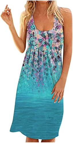 Летни фустани на wpoumv за жени плажа цветни печатени печати без ракави со ракави, лесен лабав резервоар фустан, трендовски миди фустани