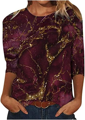 Врвови за жени 3/4 ракав, женски V вратот за вратот графички симпатични печатени маици опуштени вклопени удобни кошули за туника