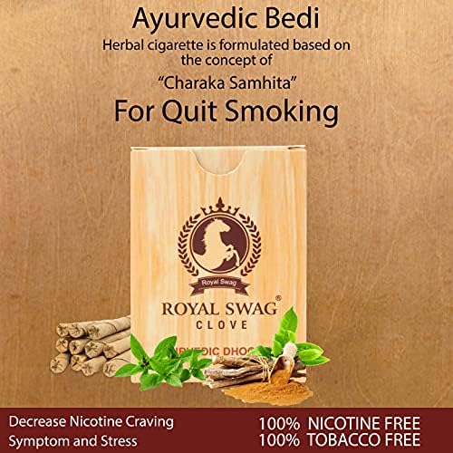 Royal Swag Ayurvedic & Herbal Long Filted Bidi чад со шут од 12 ml за да го запре никотинот копнен тутун без духов, помага во откажувањето