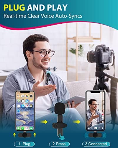 Безжичен лавалиер микрофон за iPhone, Plug-Play Безжичен микрофон за снимање, стриминг во живо, YouTube, Tiktok, Facebook, со намалување на бучавата,