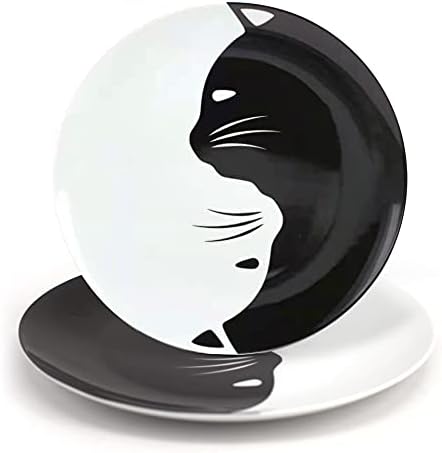 Сет на порцеланска плоча со црно -бела мачка, најдобар подарок за lубител на мачки