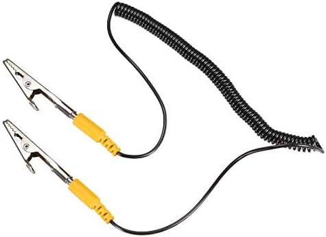 Uxcell анти-статички кабел за заземјување на кабел за заземјување, со двојно канџи за клип на алигатор