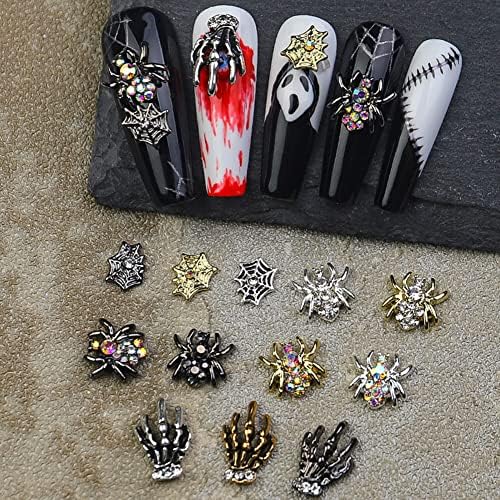 Eastvita Ноќта на вештерките Дијамантски нокти 3D шарми за нокти Ноќта на вештерките кул метални нокти декори за жени девојки гроздобер