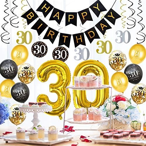 Hankrobot 30 -ти роденден Декорации Партиски материјали （40pack） златен број балон 30 среќен роденден банер латекс балони конфети