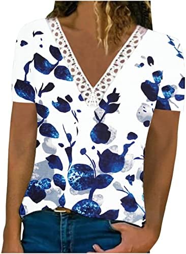 Тинејџерки Внек Чипка Памук Цветни Графички Обични Блуза Маица За Жени Fall Лето КТ КТ