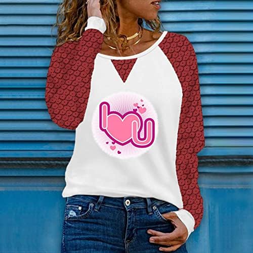 Женска Блуза За Денот на Вљубените Те Сакам Печатење Чипка Долги Ракави Дуксери Мода Секојдневен Џемпер