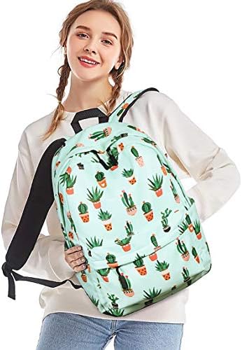 Училишни кеси за колеџ, Ксинвен Кактус водоотпорен училишен ранец, симпатична печатачка бук, жени патувања случајни дневен пакет какту зелено