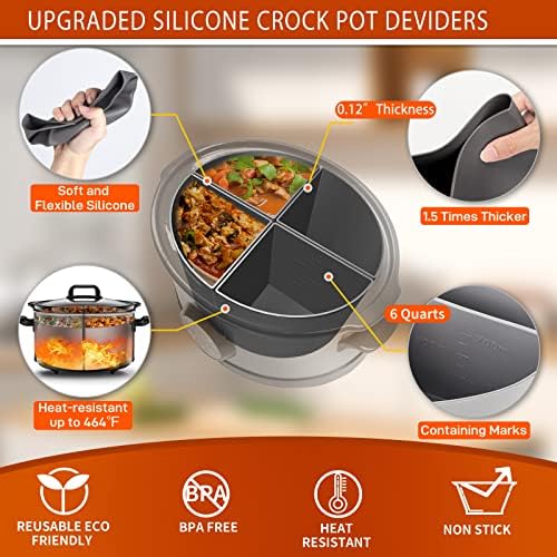 4pcs Силиконски садови за садови за садови 6QT бавни облоги за шпорети што можат да се употребуваат џебови за повторна употреба, компатибилни