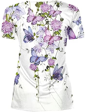 Женски скријте ги маснотиите на стомакот 2023 летни кратки ракави Туника на врвови со текови Хенли кошули обични облечени блузи