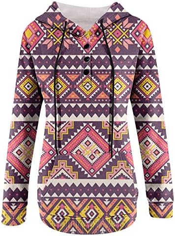 Nokmopo жени џемпери случајна мода 2022 печати долг ракав пулвер со качулка со врвен графички џемпер