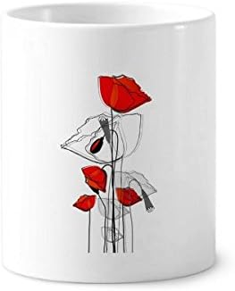 Црвени цвеќиња Апстрактна уметничка линија сликарство пченка за заби за заби држач за пенкало кригла керамички штанд -молив чаша