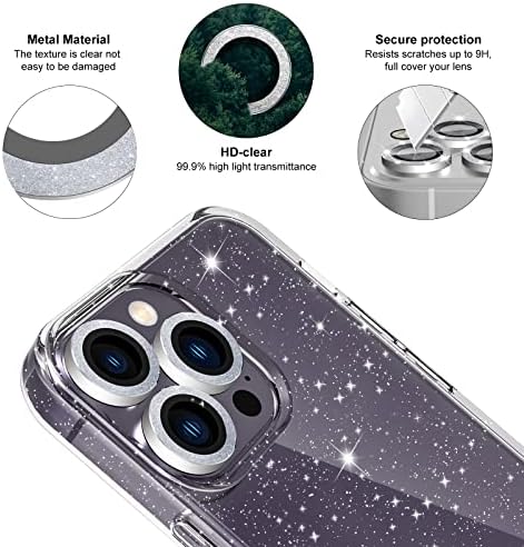 Дизајн на сјај на Jasmeas Glitter за iPhone 14 Pro со [2 пакет] Заштитник на екранот и [3 пакет] Заштитник на леќи на фотоапаратот,