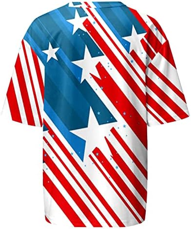 4-ти јули кошули жени Американски знаме лето кратки ракави на вратот Туника врвови на вратоврски starsвезди лабави вклопени обични забавни блузи