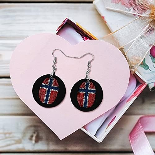 Норвешка знамето отпечаток од прсти дрвени обетки околу приврзоци за висини куки за уши накит за жени