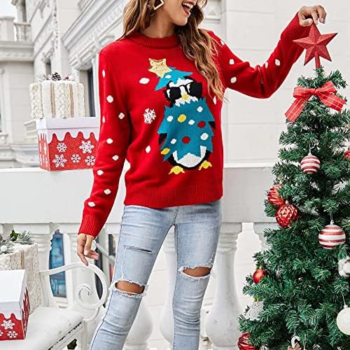 Плус големина Божиќен џемпер за жени грди Божиќни џемпери пулвер случајна лабава плетена маичка Туника на врвови блуза