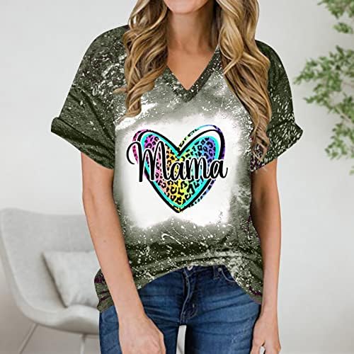 Мама смешни маички за женски виножито графички печатени туники кошули вратоврска боја кратка ракав V вратот блуза летна бејзбол кошула