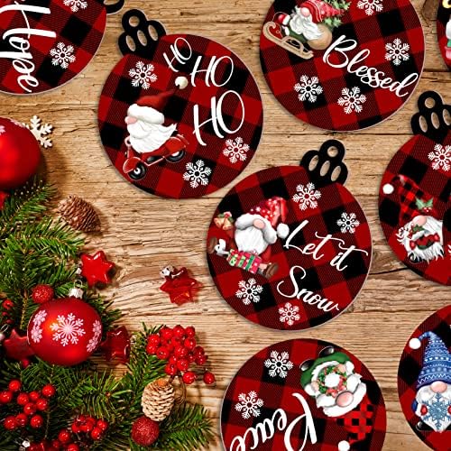 Божиќни божиќни гноми дрвени висечки украси 24 парчиња, претскажани ознаки за подароци што висат, божиќни желби дрва парче за украси на дрвја со јажиња, виси занаети