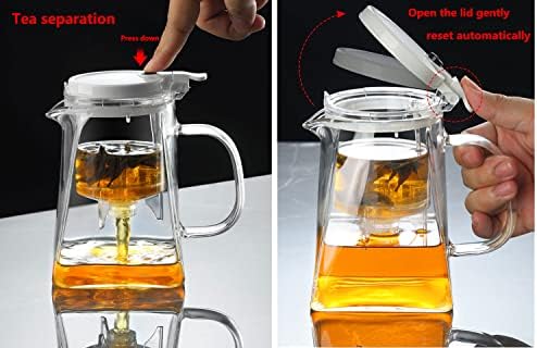 Стакло чајник од 750 мл со отстранлив инфузер, котел за безбеден чај, цветање и лабав производител на чај од лисја