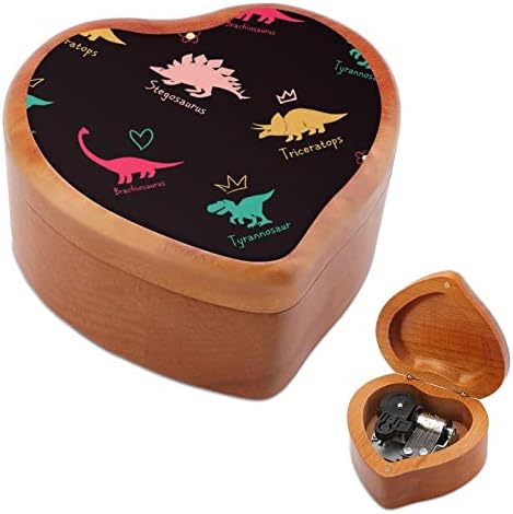 Девојка диносаурусна шема Дрвена музичка кутија срце форма на срце ветровито музичко кутија гроздобер дрвен часовник музички кутии