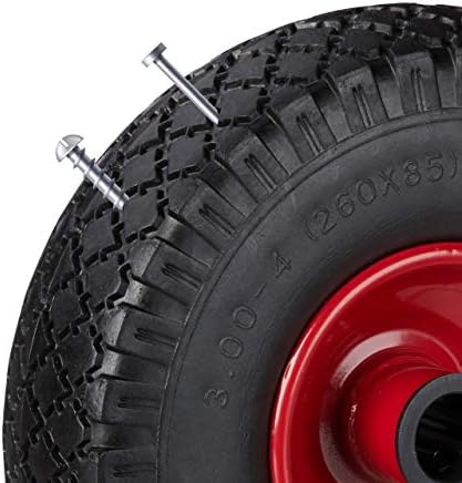 Опуштете се 10026071_261, црно-црвено-црвено рачно резервни гуми за гуми, рамен пропуст, 3,00-4 цврсто гумено тркало, оска од