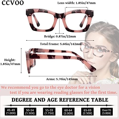 CCVOO 6Pack Oprah Стил Очила За Читање За Жени Сина Светлина Блокирање На Компјутерски Квадратни Читатели Со Пролет Шарка За Жени Мажи