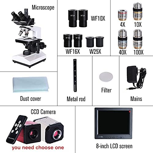 Лируксн професионална лабораторија биолошки тринокуларен микроскоп зум 2500x + USB електронска дигитална CCD камера + 8-инчен LCD