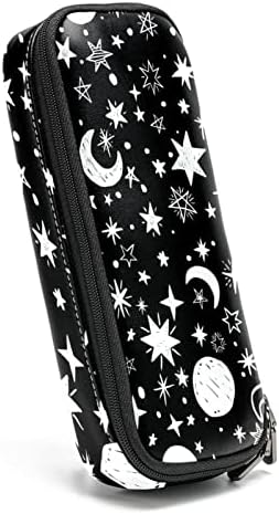 Месечини starsвезди црна бела позадина кожа молив со молив, торба со пенкало со двојна патентска торба за чување торби за училишна работа