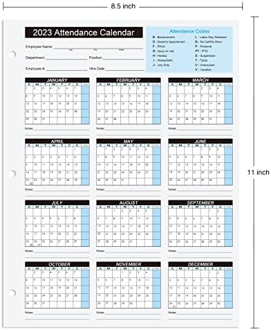 2023 Календар за посетеност Календар за услуги за посетеност на календарски картички - 8,5 x 11 картички/пакет од 25 листови