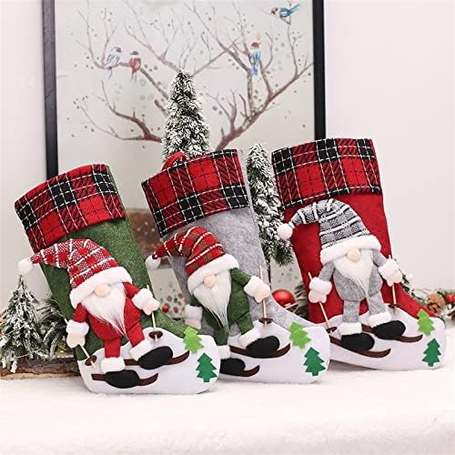 Aetygh 3 пакувања Божиќни чорапи, персонализирани Божиќни елф Гном Божиќни чорапи, Божиќни украси за домови
