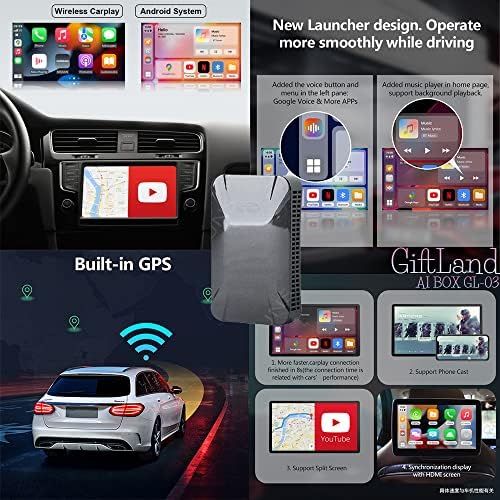 Giftland Ai Кутија Андроид 11.0 Безжичен Carplay Адаптер Carplay Кутија, 8 Јадро, Поддршка Безжичен CarPlay И Android Авто Со Фабрика