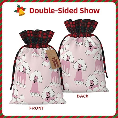 Божиќни Торби За Подароци Со Врвки Симпатична-Пудлица-Розова-Смешна Биволска Карирана Торба За Влечење Партијата Ги Фаворизира Чантите