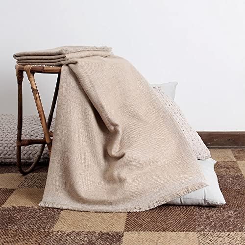 Паракас дини - Бебе алпака свила фрли ќебено рачно меко топло беж/сребрена сива специјална дизајн 74 x 52