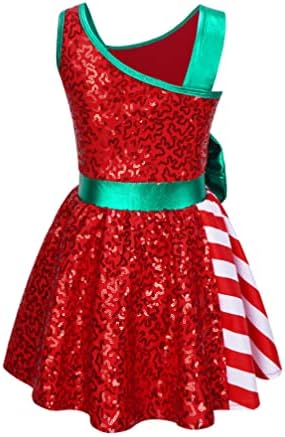 Детски девојки девојки Божиќни танцови костуми Божиќ Дедо Мраз елф Фенси облечете се сјајни sequiny sequins танцувачки фустан леотар