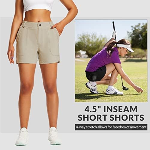 Baleafенски женски 4,5 шорцеви за пешачење за голф се протегаат брзо суво со џебови на патенти, отворено каузални летни шорцеви