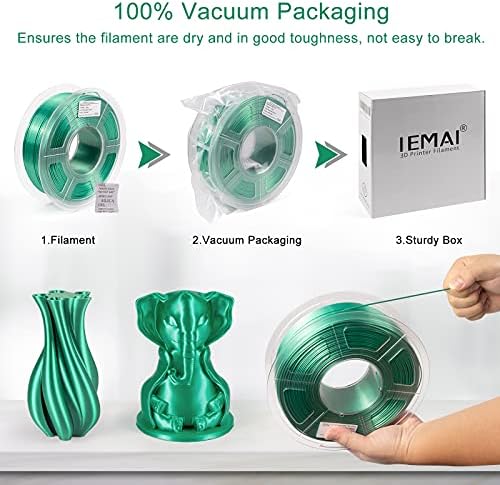 Iemai Pla Filament Silk Emerald Green, Silk PLA 3D печатач Филамент 1,75 mm Димензионална точност +/- 0,02mm, сјајна потрошувачка
