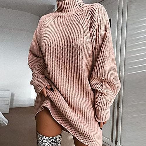 Maseенски моден случајна плетење цврста боја со долги ракави со долга ракав тешка џемпер мини фустан кашмир џемпер